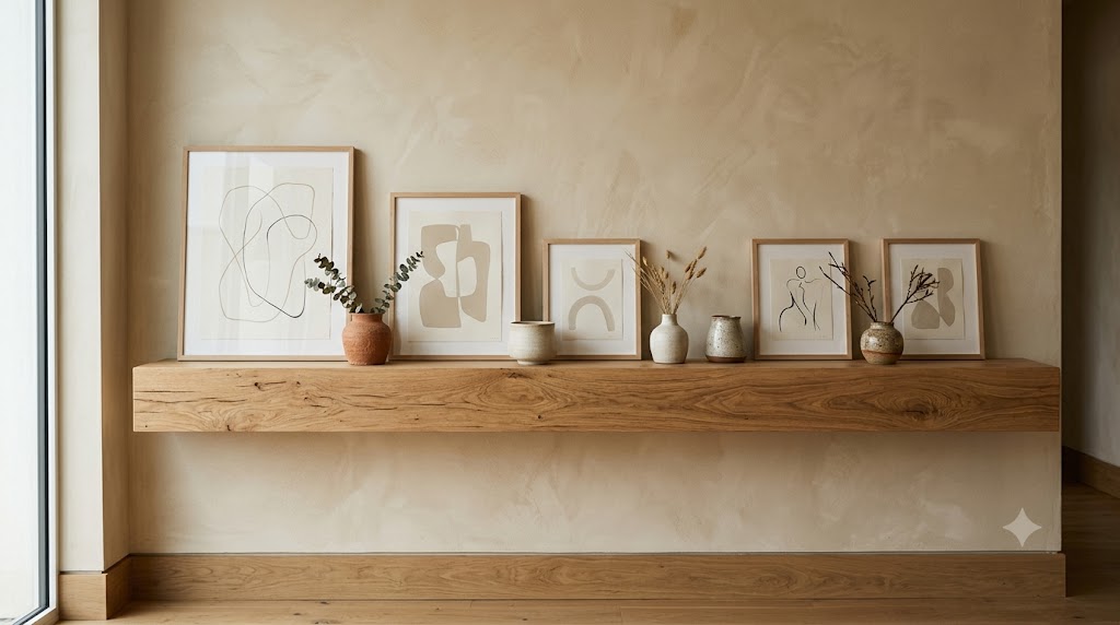 Floating Raw Oak Display Ledges for Minimalist Art